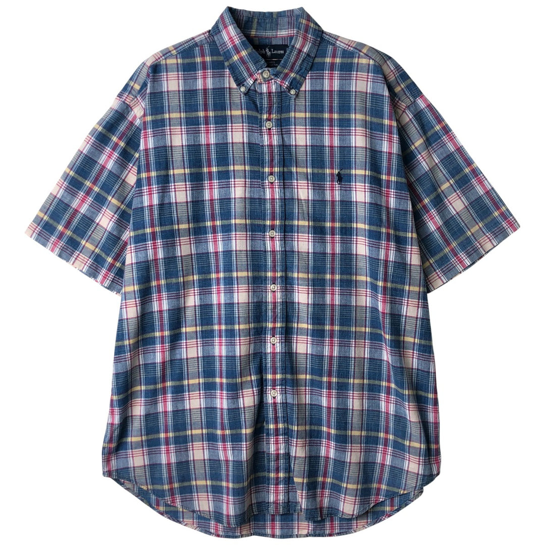 Ralph Lauren BLAKE short sleeve button down check shirt, men's size L cotton blue type Vintage Second Hand