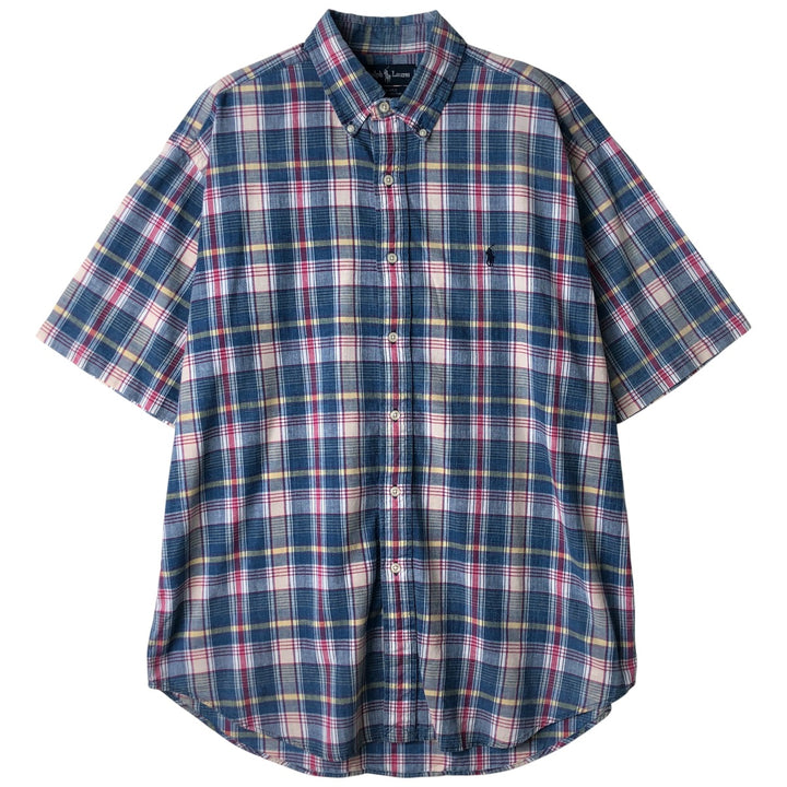 Ralph Lauren BLAKE short sleeve button down check shirt, men's size L cotton blue type Vintage Second Hand
