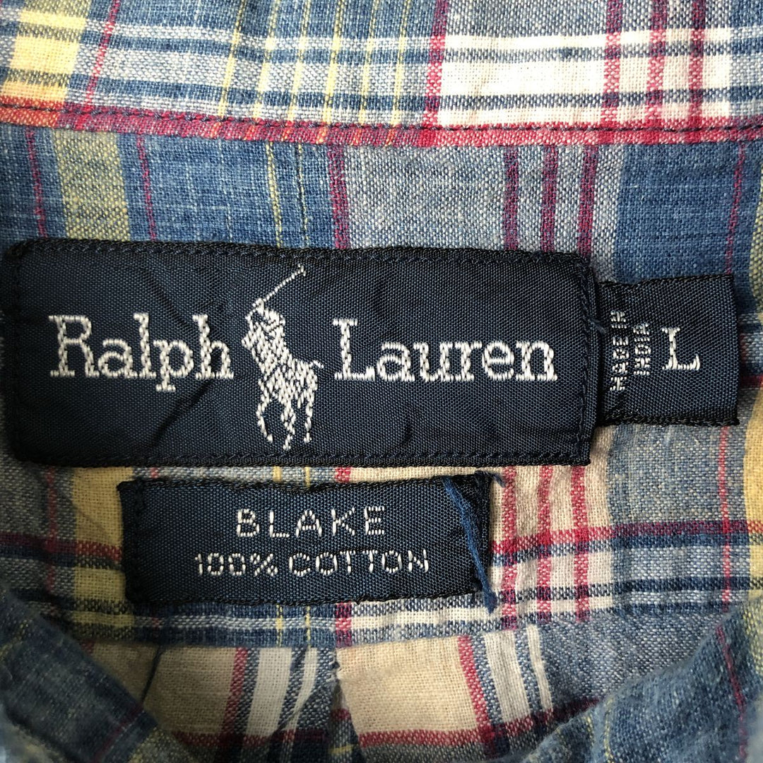 Ralph Lauren BLAKE short sleeve button down check shirt, men's size L cotton blue type Vintage Second Hand