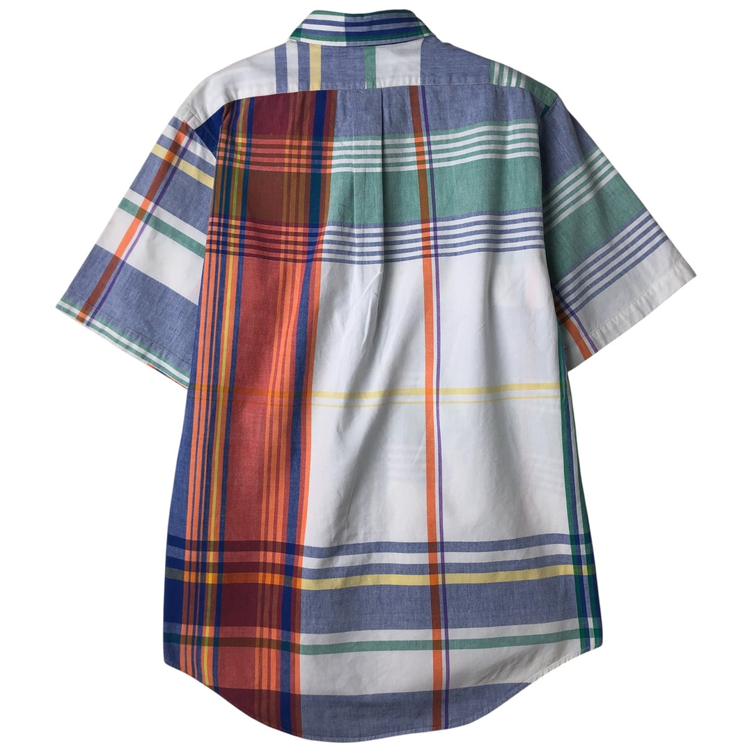 Ralph Lauren Crazy Pattern Short Sleeve Button-Down Check Shirt, Men's Size L cotton white type Vintage Second Hand