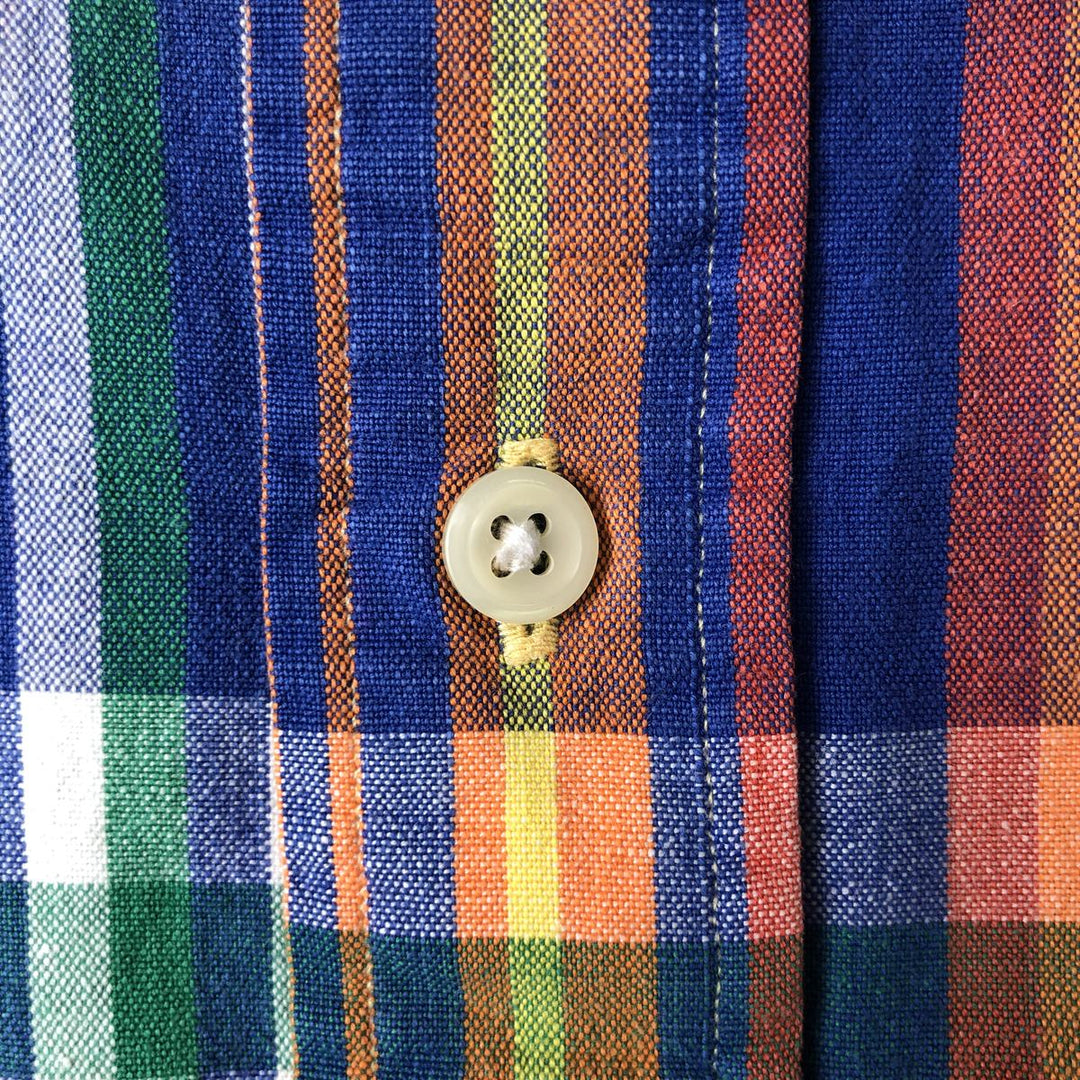 Ralph Lauren Crazy Pattern Short Sleeve Button-Down Check Shirt, Men's Size L cotton white type Vintage Second Hand