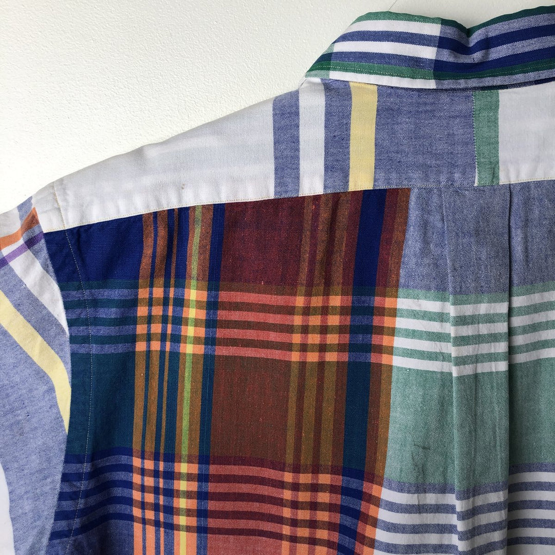Ralph Lauren Crazy Pattern Short Sleeve Button-Down Check Shirt, Men's Size L cotton white type Vintage Second Hand