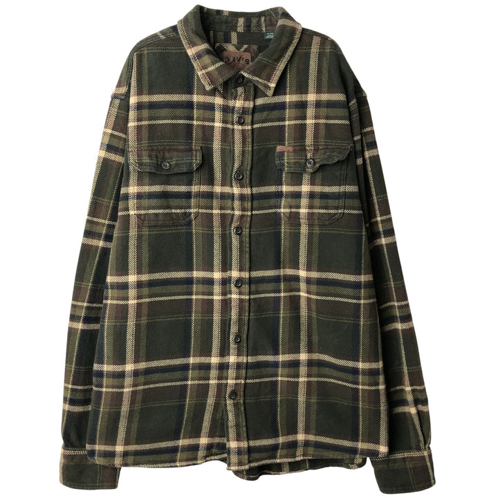 ORVIS Long Sleeve Flannel Check Shirt, Men's XL Size cotton Khaki type Vintage Second Hand
