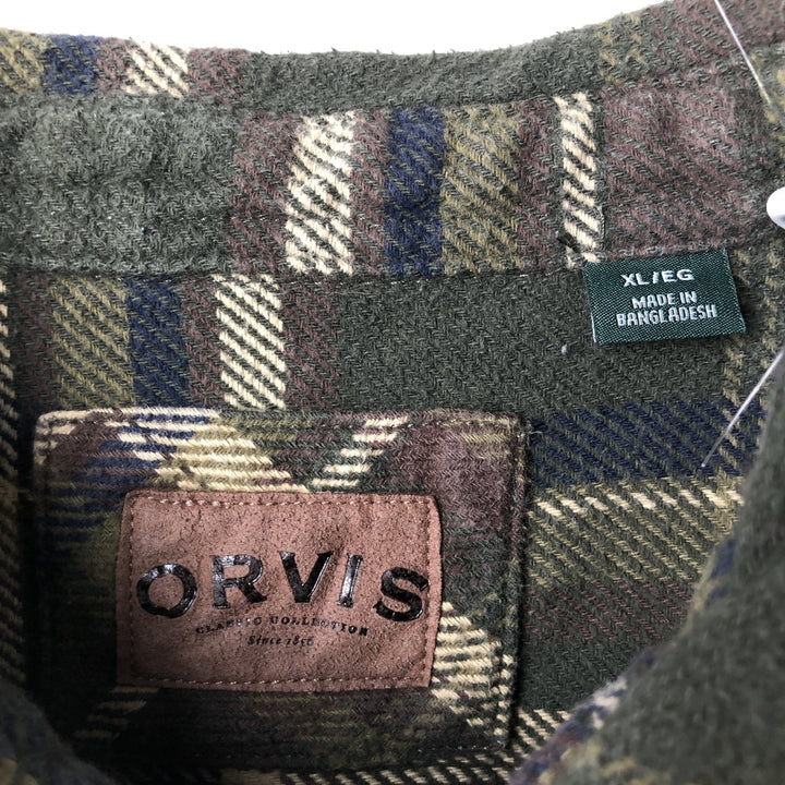 ORVIS Long Sleeve Flannel Check Shirt, Men's XL Size cotton Khaki type Vintage Second Hand