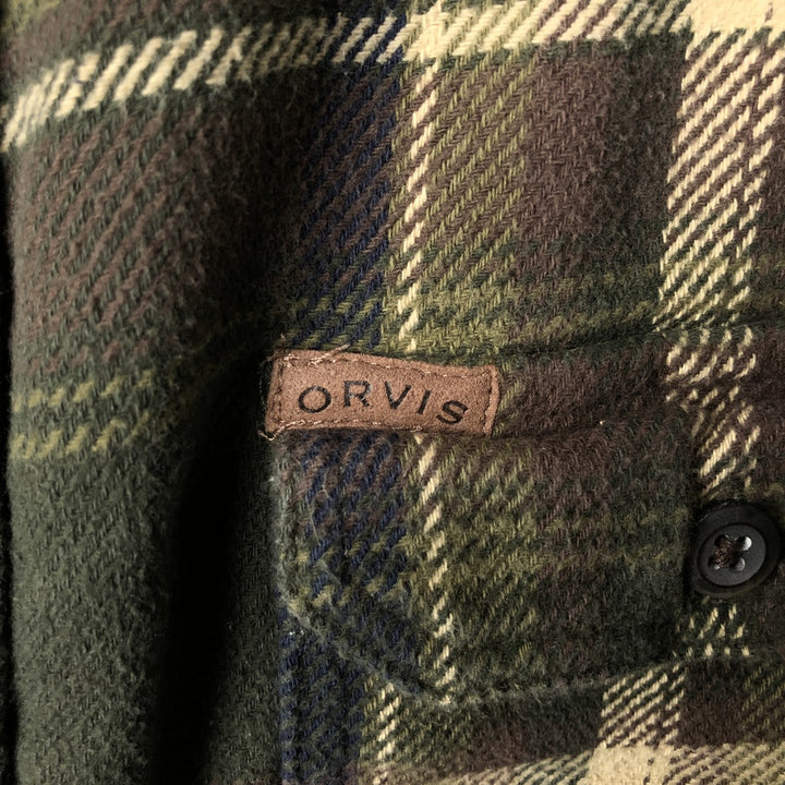 ORVIS Long Sleeve Flannel Check Shirt, Men's XL Size cotton Khaki type Vintage Second Hand