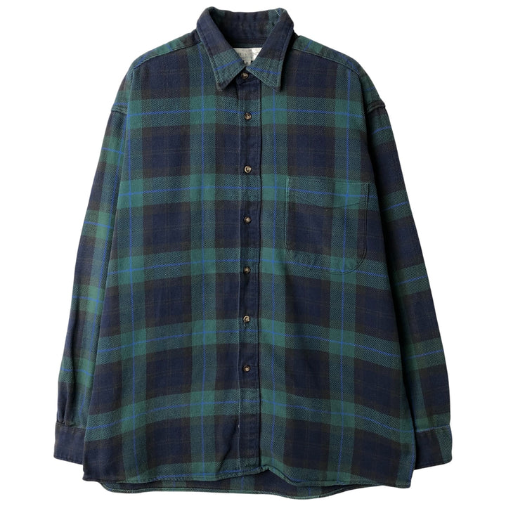 St. Michael MARKS AND SPENCER long-sleeved flannel check shirt, made in the UK, size M cotton green type Vintage Second Hand