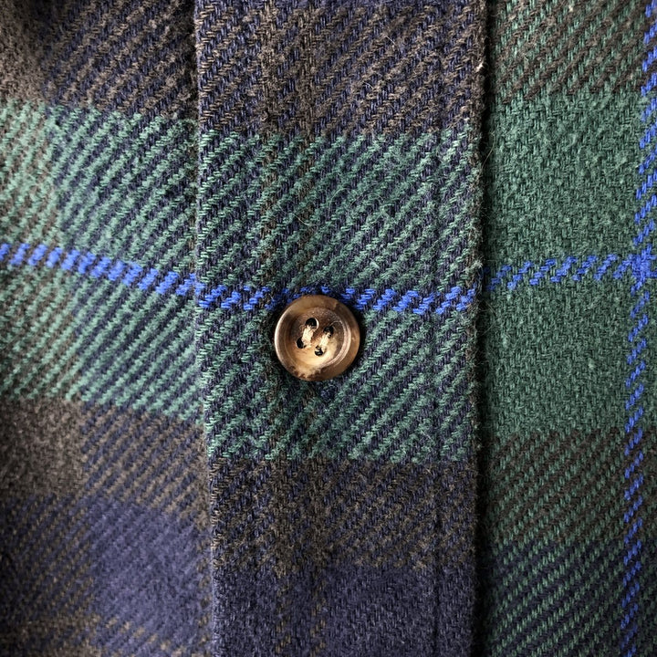 St. Michael MARKS AND SPENCER long-sleeved flannel check shirt, made in the UK, size M cotton green type Vintage Second Hand