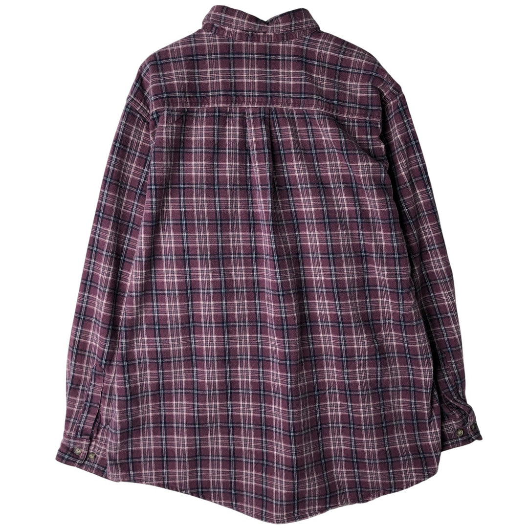 90s-00'S Vintage LLBean Light Flannel Check Shirt, Long Sleeve, Button-Down, Made in Canada, Men's Size L cotton Red type red-purple Vintage Second Hand