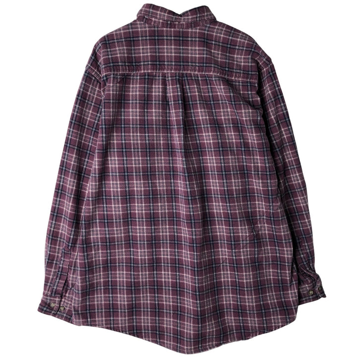 90s-00'S Vintage LLBean Light Flannel Check Shirt, Long Sleeve, Button-Down, Made in Canada, Men's Size L cotton Red type red-purple Vintage Second Hand