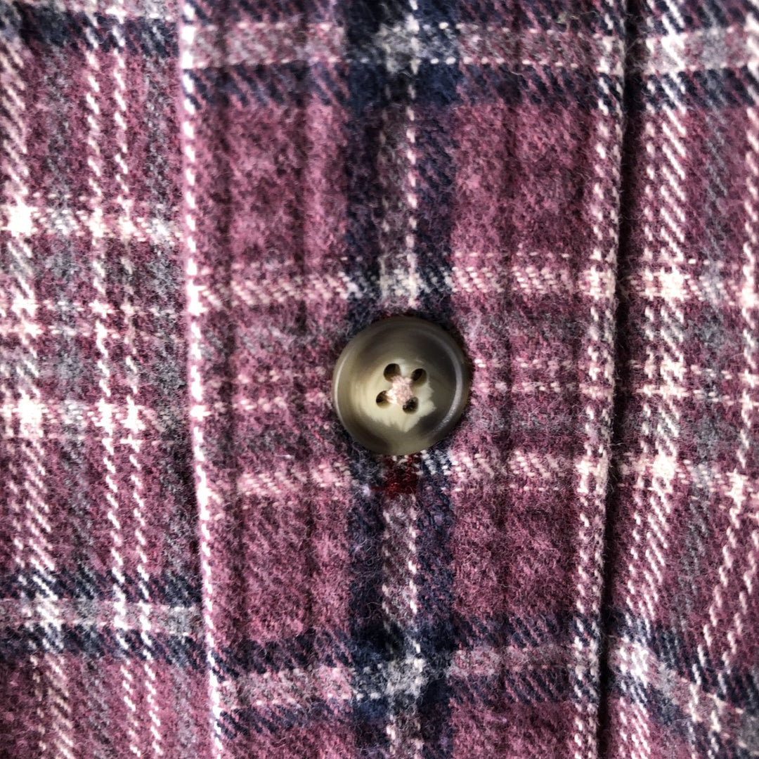 90s-00'S Vintage LLBean Light Flannel Check Shirt, Long Sleeve, Button-Down, Made in Canada, Men's Size L cotton Red type red-purple Vintage Second Hand