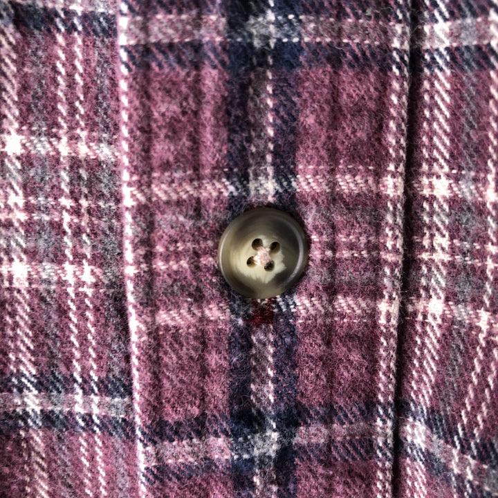 90s-00'S Vintage LLBean Light Flannel Check Shirt, Long Sleeve, Button-Down, Made in Canada, Men's Size L cotton Red type red-purple Vintage Second Hand