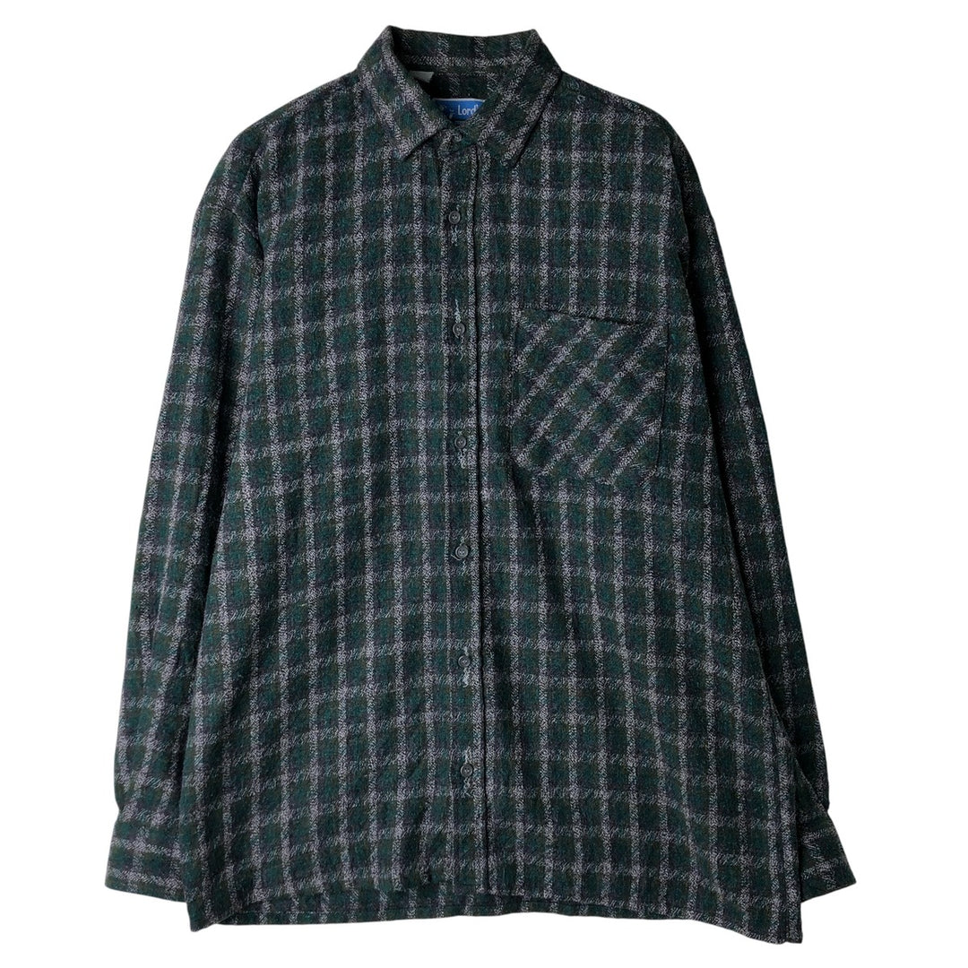 70s-80'S Vintage Lord's Long Sleeve Light Flannel Check Shirt, Made in France, Men's Size L unclear green type Vintage Second Hand