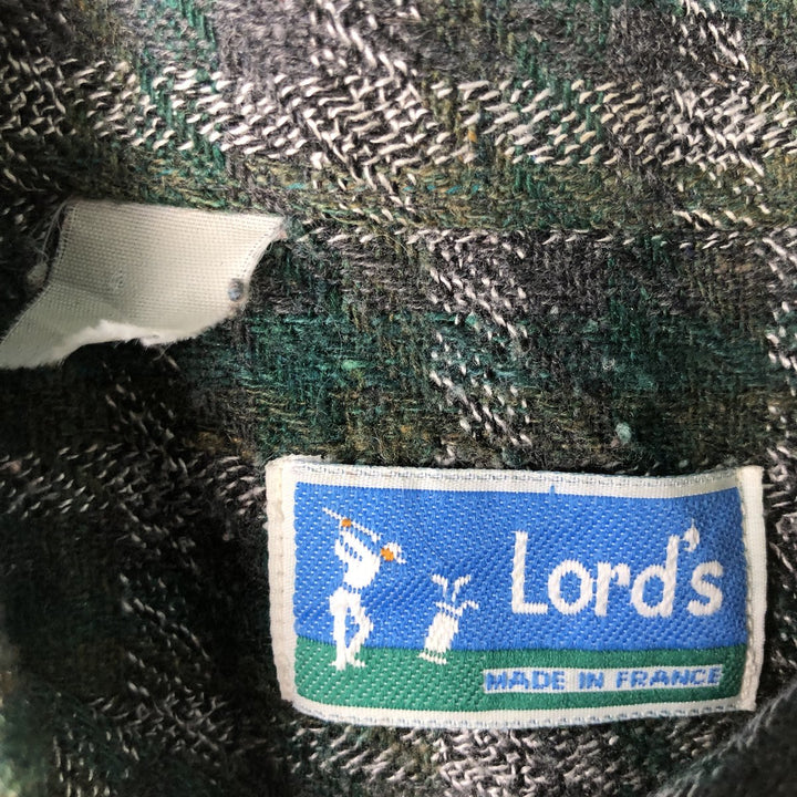 70s-80'S Vintage Lord's Long Sleeve Light Flannel Check Shirt, Made in France, Men's Size L unclear green type Vintage Second Hand