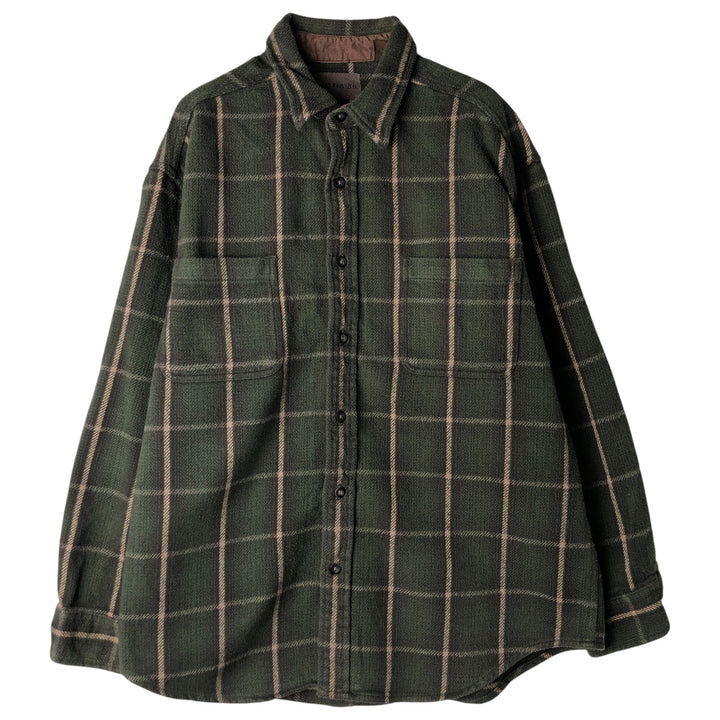 90s-00'S Vintage St. John's Bay Long Sleeve Flannel Check Shirt, Men's Size L cotton Khaki type Vintage Second Hand