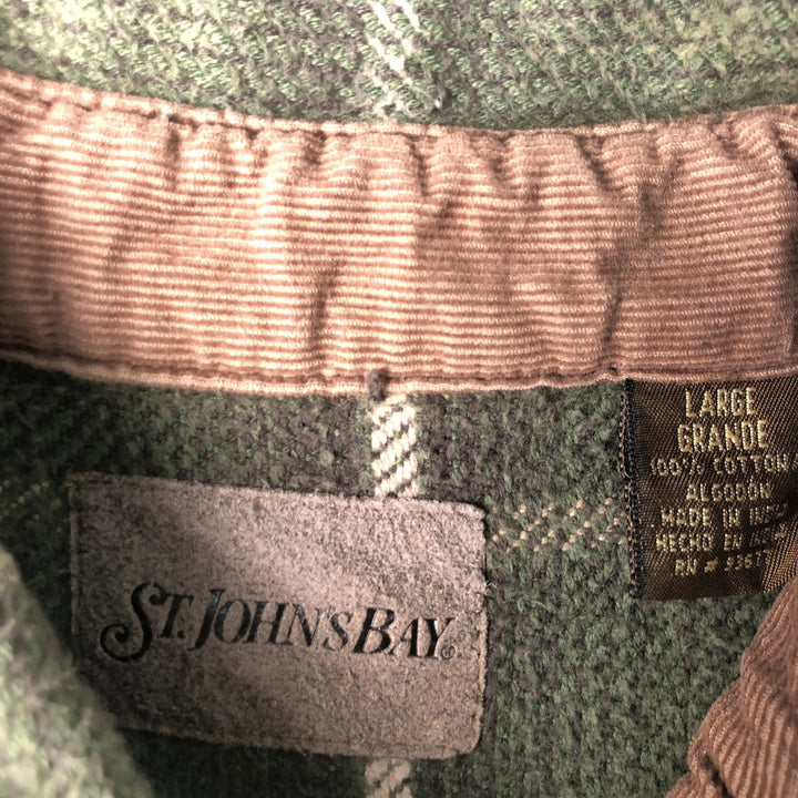 90s-00'S Vintage St. John's Bay Long Sleeve Flannel Check Shirt, Men's Size L cotton Khaki type Vintage Second Hand