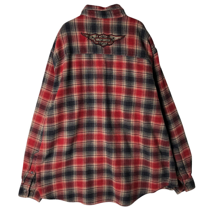 Harley-Davidson Ombre Check Hidden Button-Down Long Sleeve Light Flannel Check Shirt, Men's XXL cotton red type reddish brown Vintage Second Hand