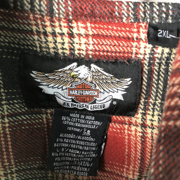 Harley-Davidson Ombre Check Hidden Button-Down Long Sleeve Light Flannel Check Shirt, Men's XXL cotton red type reddish brown Vintage Second Hand