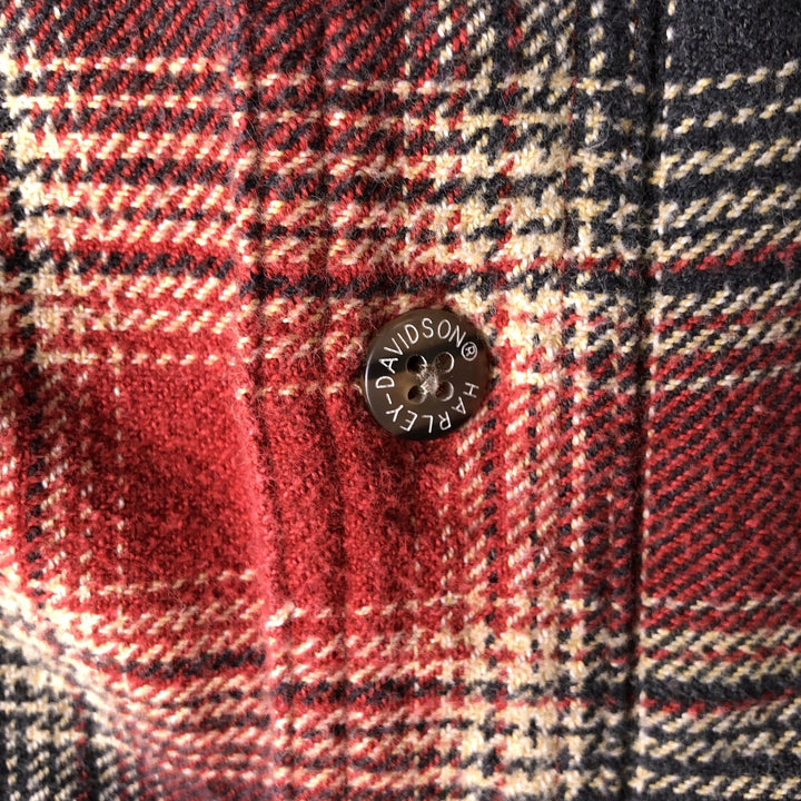 Harley-Davidson Ombre Check Hidden Button-Down Long Sleeve Light Flannel Check Shirt, Men's XXL cotton red type reddish brown Vintage Second Hand