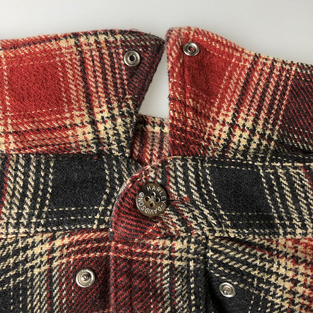 Harley-Davidson Ombre Check Hidden Button-Down Long Sleeve Light Flannel Check Shirt, Men's XXL cotton red type reddish brown Vintage Second Hand