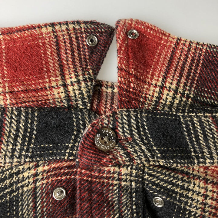 Harley-Davidson Ombre Check Hidden Button-Down Long Sleeve Light Flannel Check Shirt, Men's XXL cotton red type reddish brown Vintage Second Hand