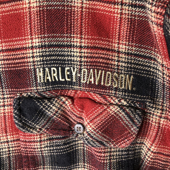 Harley-Davidson Ombre Check Hidden Button-Down Long Sleeve Light Flannel Check Shirt, Men's XXL cotton red type reddish brown Vintage Second Hand