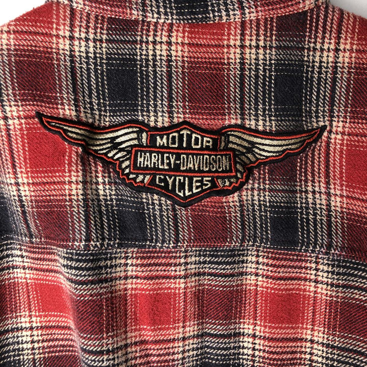 Harley-Davidson Ombre Check Hidden Button-Down Long Sleeve Light Flannel Check Shirt, Men's XXL cotton red type reddish brown Vintage Second Hand