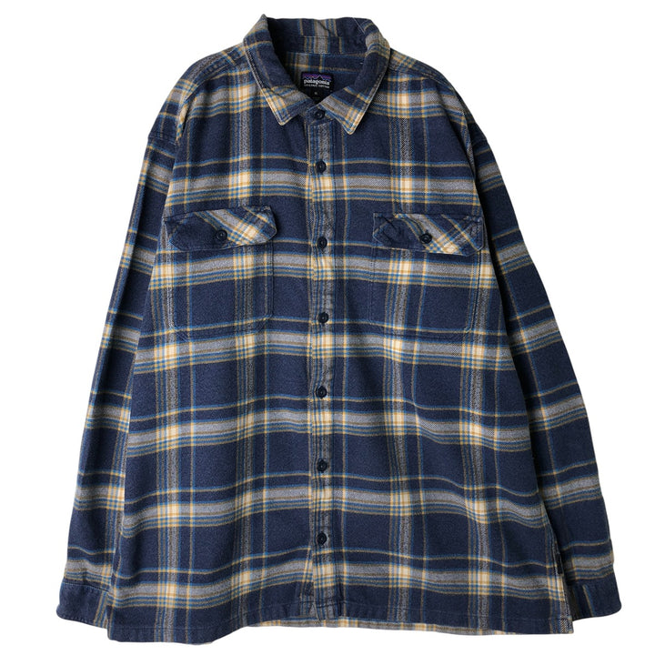 Patagonia 53947FA18 Long Sleeve Fjord Flannel Shirt, Men's XL Organic cotton navy blue type Vintage Second Hand