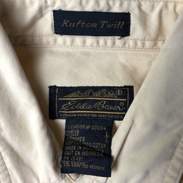 Vintage 80s-90'S Eddie Bauer long-sleeved cotton shirt with black tag, men's size L cotton Beige type Vintage Second Hand