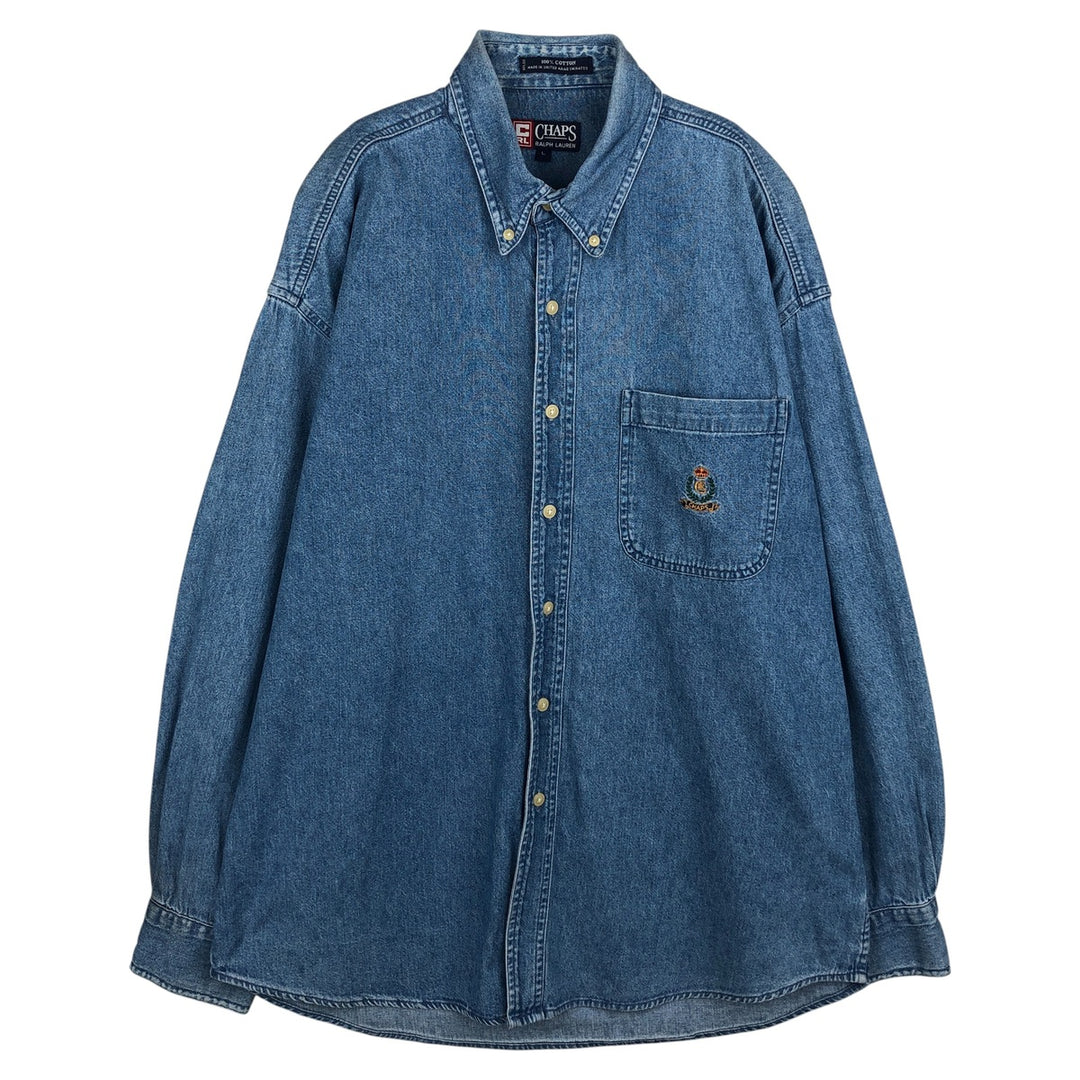 Ralph Lauren CHAPS Long Sleeve Button Down Denim Shirt Men's L Size cotton blue type Vintage Second Hand