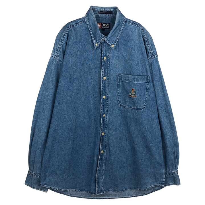 Ralph Lauren CHAPS Long Sleeve Button Down Denim Shirt Men's L Size cotton blue type Vintage Second Hand