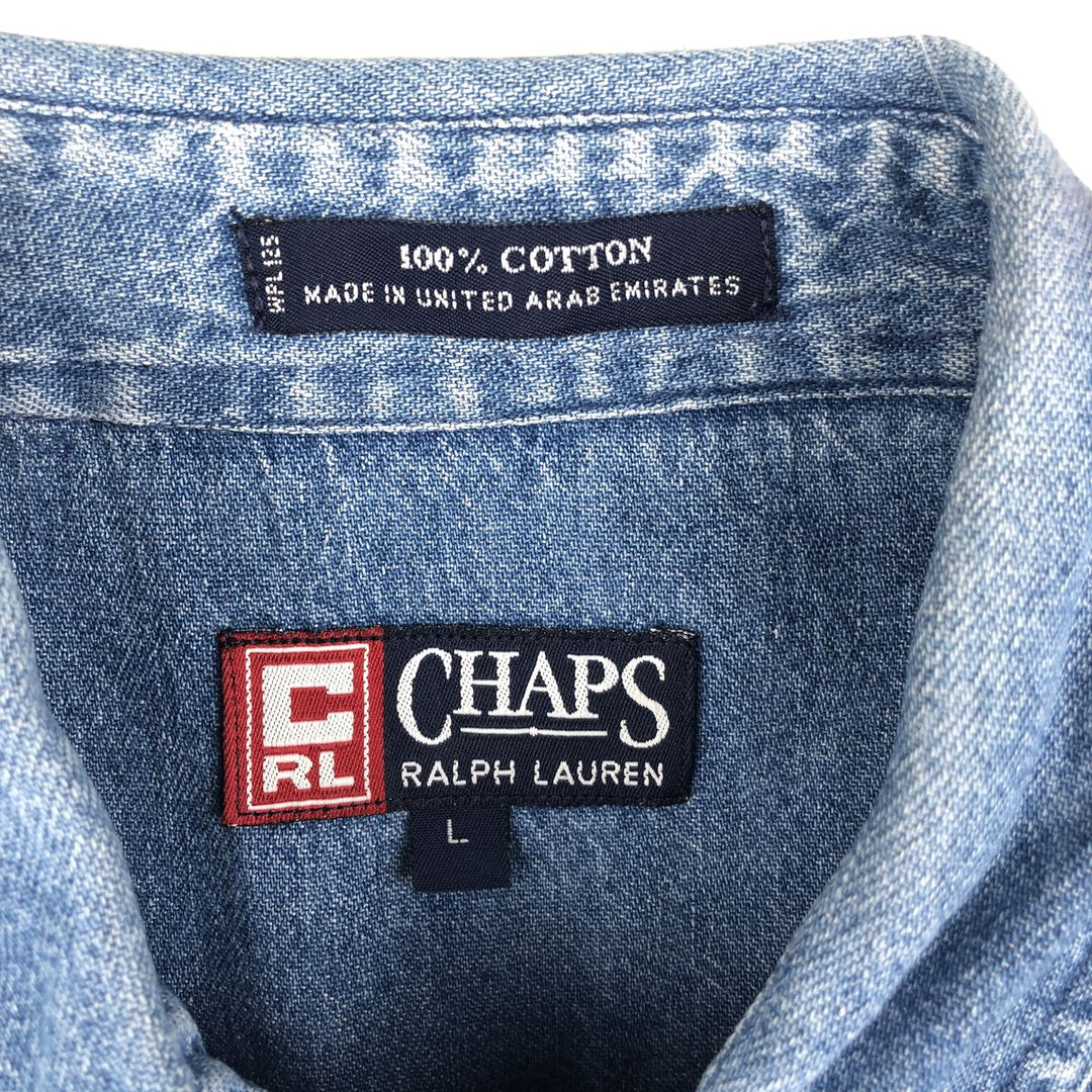 Ralph Lauren CHAPS Long Sleeve Button Down Denim Shirt Men's L Size cotton blue type Vintage Second Hand