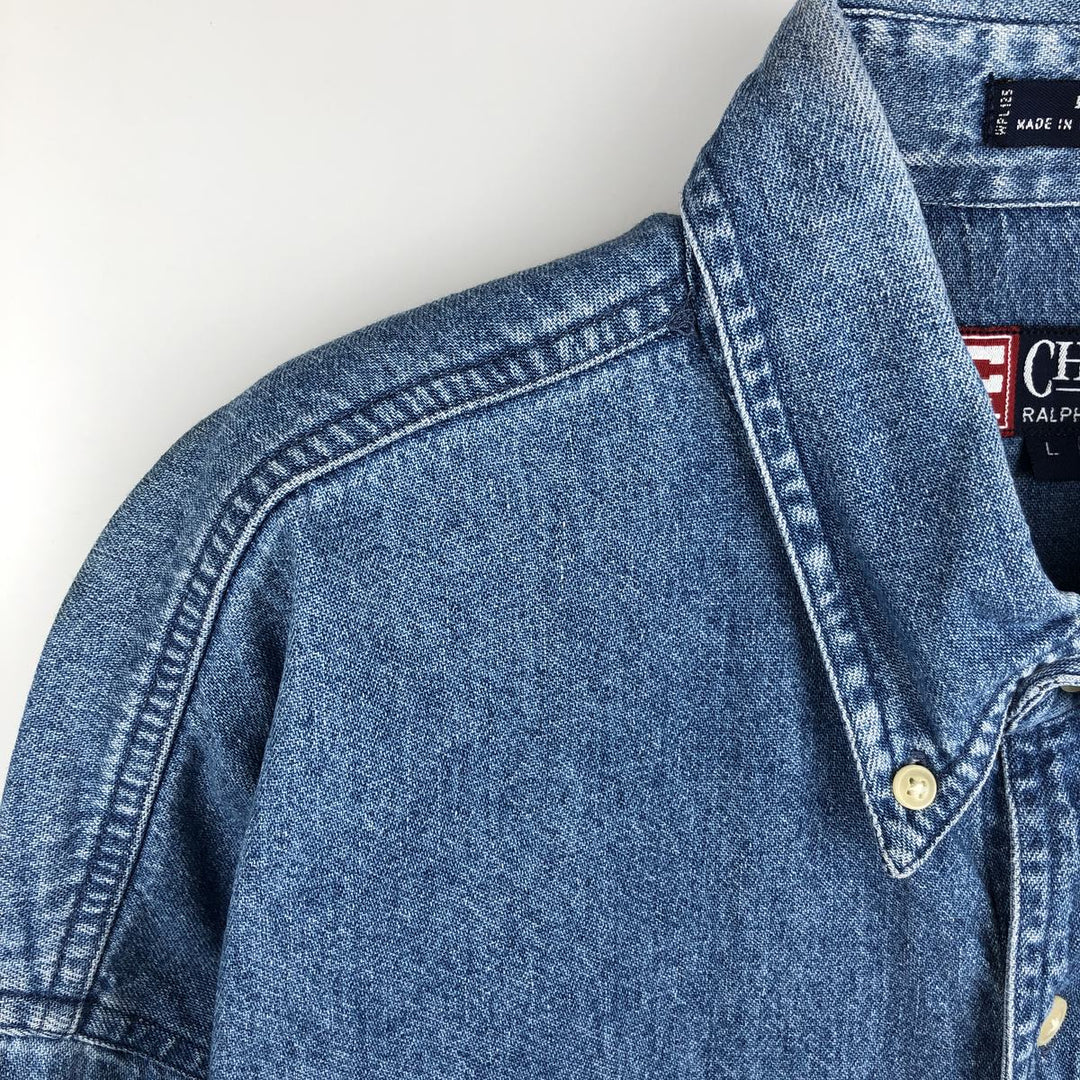 Ralph Lauren CHAPS Long Sleeve Button Down Denim Shirt Men's L Size cotton blue type Vintage Second Hand