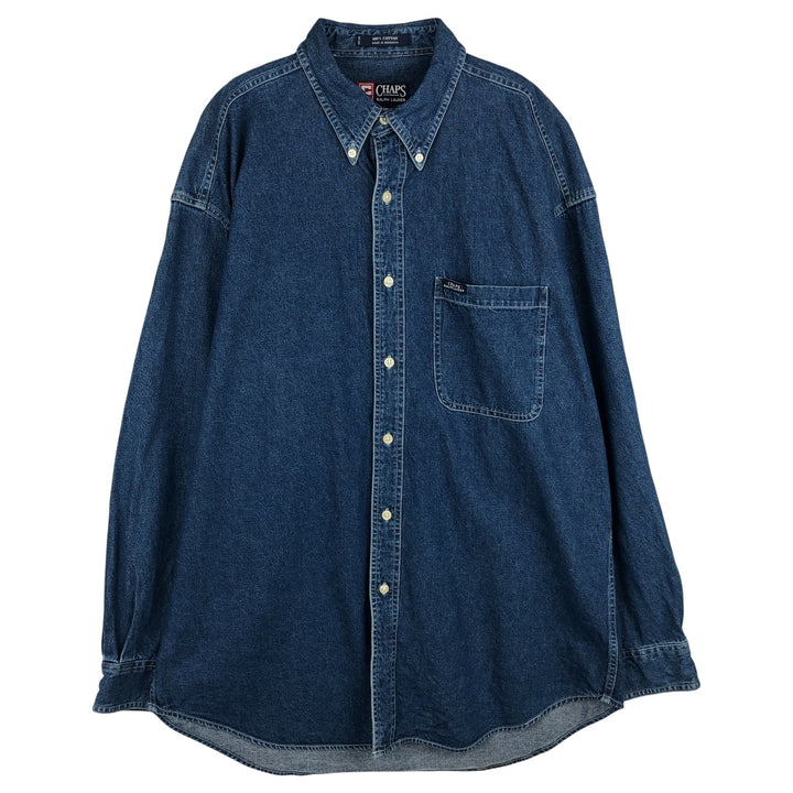 Ralph Lauren CHAPS Long Sleeve Button Down Denim Shirt Men's L Size cotton blue type Vintage Second Hand