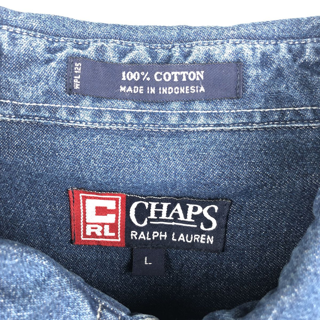 Ralph Lauren CHAPS Long Sleeve Button Down Denim Shirt Men's L Size cotton blue type Vintage Second Hand