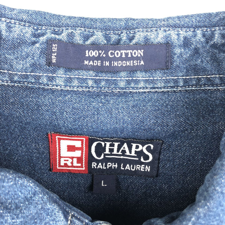 Ralph Lauren CHAPS Long Sleeve Button Down Denim Shirt Men's L Size cotton blue type Vintage Second Hand