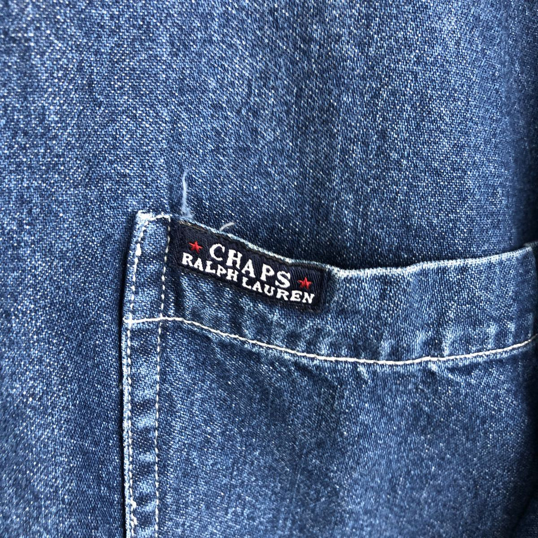 Ralph Lauren CHAPS Long Sleeve Button Down Denim Shirt Men's L Size cotton blue type Vintage Second Hand