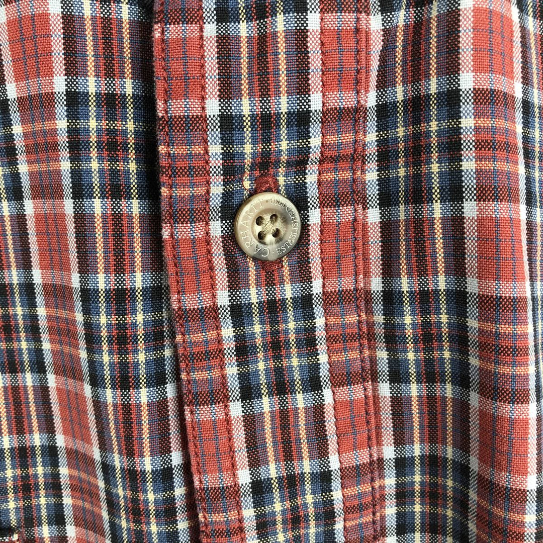 Carhartt Check Pattern Long Sleeve Button-Down Work Shirt, Men's M cotton red type Vintage Second Hand