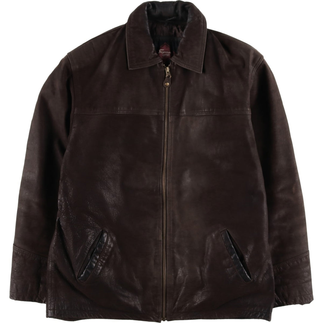 Ferganza padded leather jacket, men's size L genuine leather brown type Vintage Second Hand