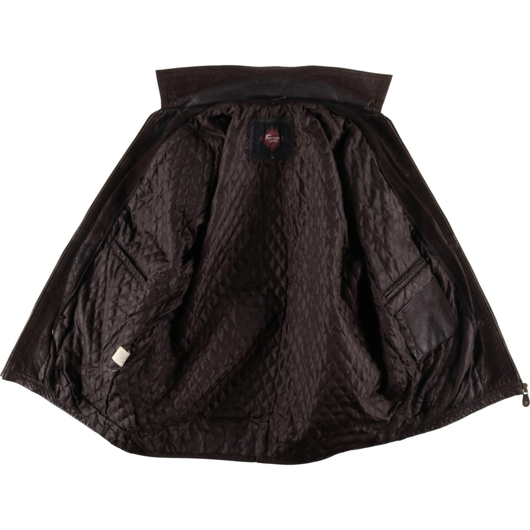 Ferganza padded leather jacket, men's size L genuine leather brown type Vintage Second Hand