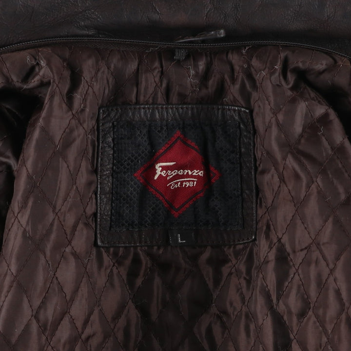 Ferganza padded leather jacket, men's size L genuine leather brown type Vintage Second Hand