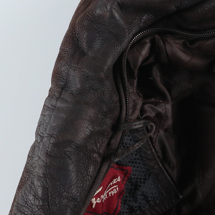 Ferganza padded leather jacket, men's size L genuine leather brown type Vintage Second Hand