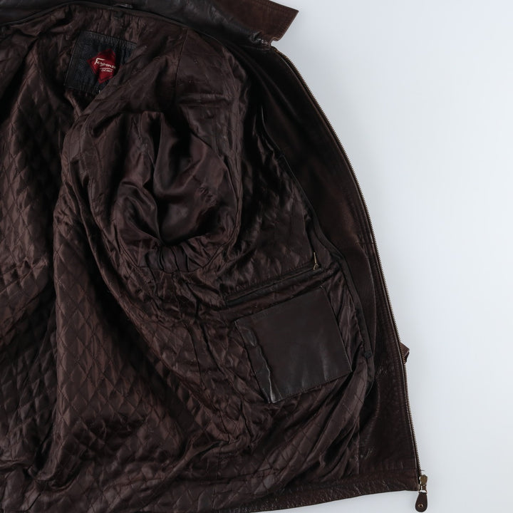 Ferganza padded leather jacket, men's size L genuine leather brown type Vintage Second Hand