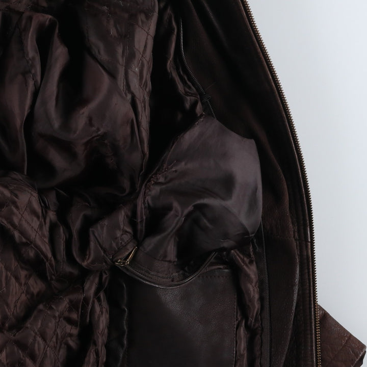 Ferganza padded leather jacket, men's size L genuine leather brown type Vintage Second Hand
