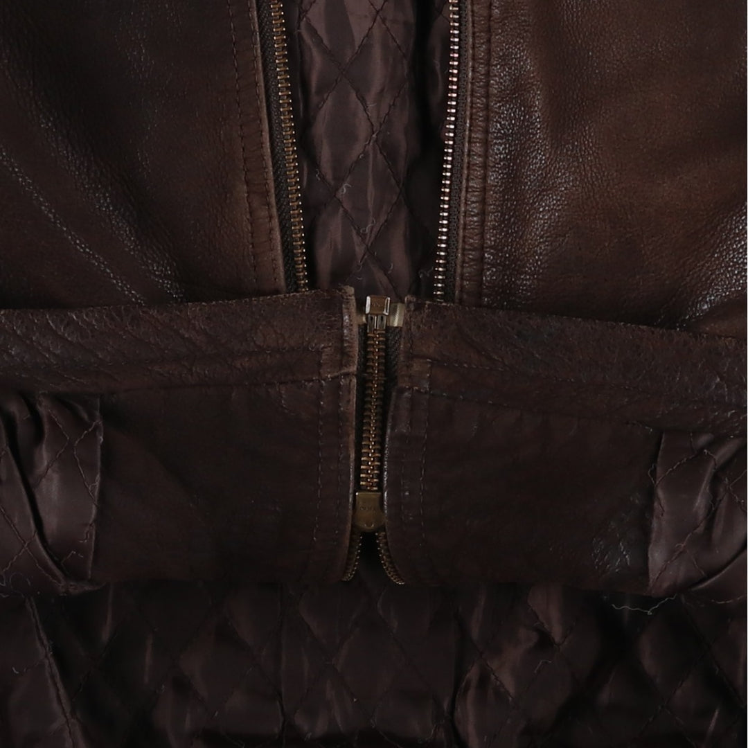 Ferganza padded leather jacket, men's size L genuine leather brown type Vintage Second Hand
