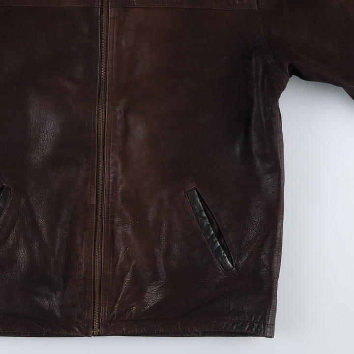 Ferganza padded leather jacket, men's size L genuine leather brown type Vintage Second Hand