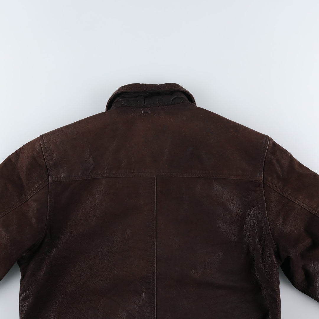 Ferganza padded leather jacket, men's size L genuine leather brown type Vintage Second Hand