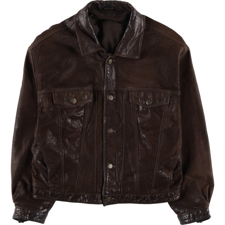 KIABI Trucker Jacket Leather Jacket Men's XL genuine leather brown type Vintage Second Hand