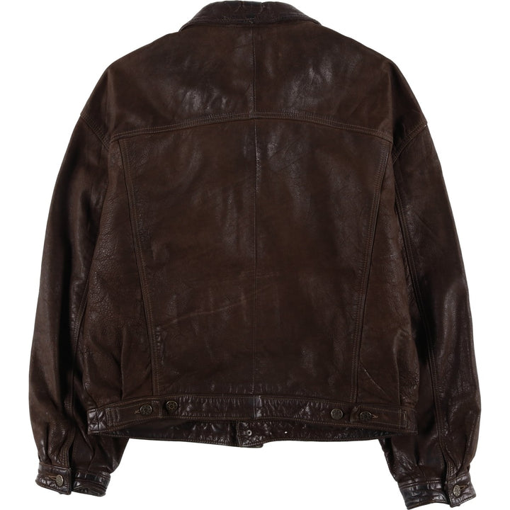 KIABI Trucker Jacket Leather Jacket Men's XL genuine leather brown type Vintage Second Hand