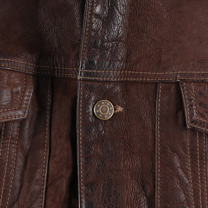 KIABI Trucker Jacket Leather Jacket Men's XL genuine leather brown type Vintage Second Hand
