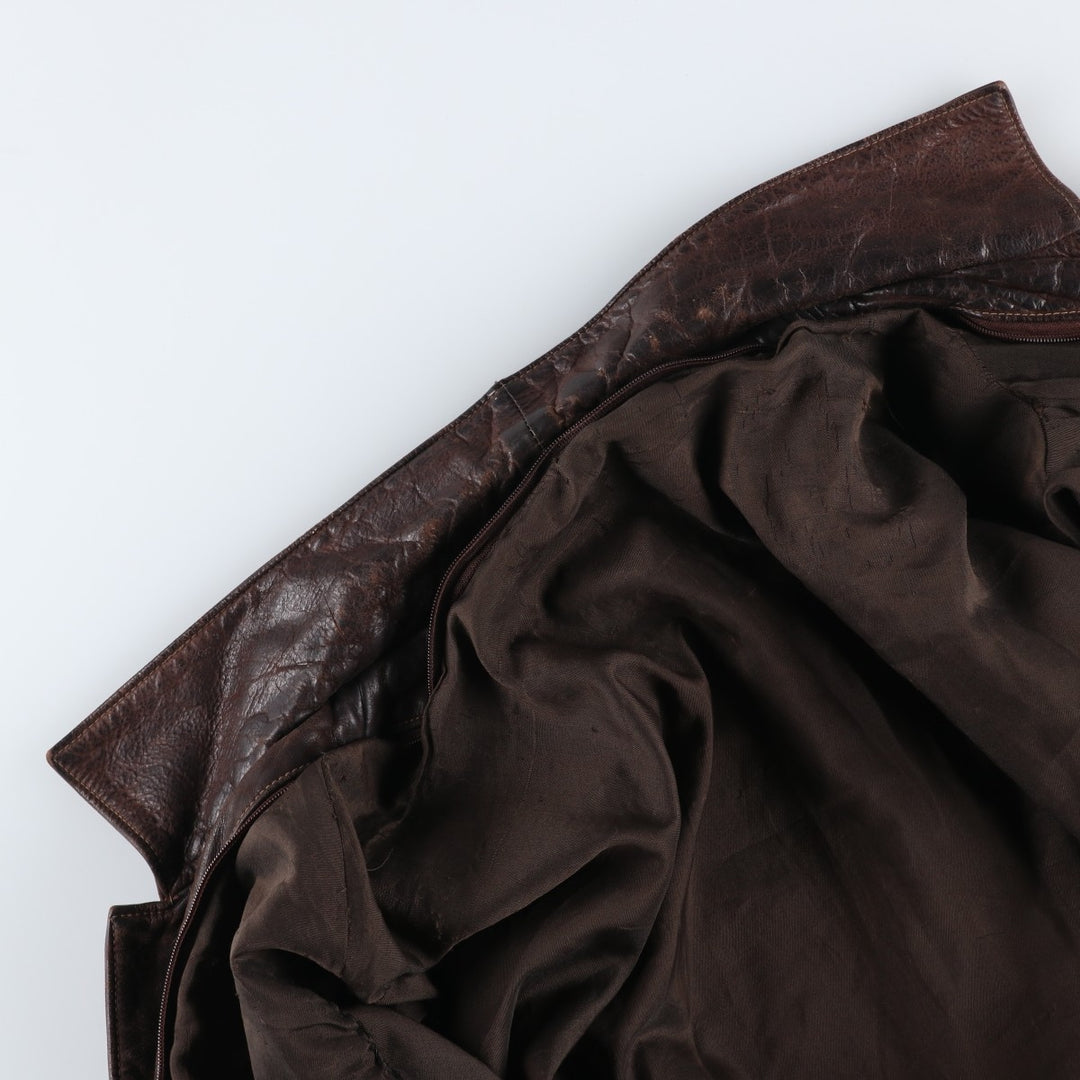 KIABI Trucker Jacket Leather Jacket Men's XL genuine leather brown type Vintage Second Hand